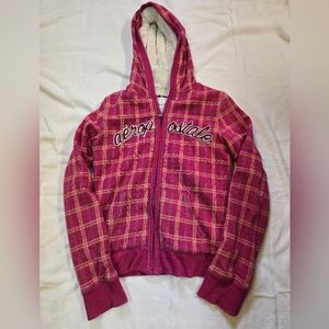 Aeropostale Fuchsia Plaid Fur Hoodie Vintage 2000s